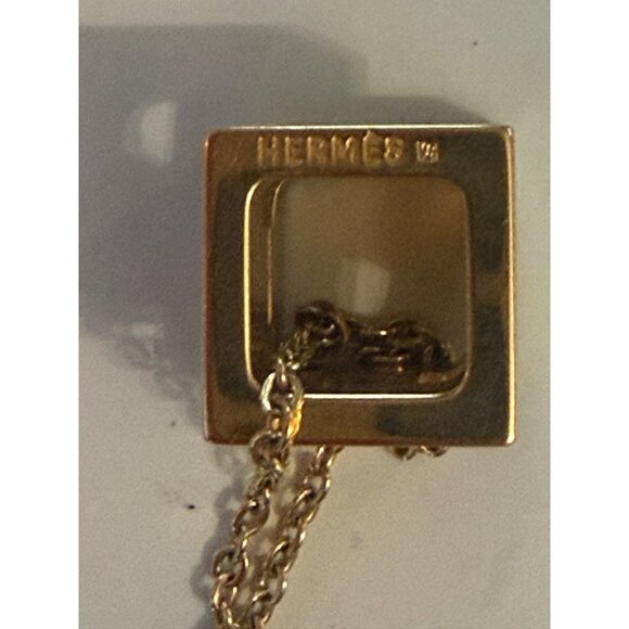 Hermès Cage d'H Ivory Gold Laquered Cube Pendant 16" Chain - Picture 2 of 8